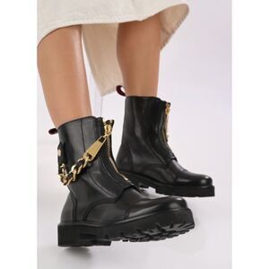 NIB Zadig & Voltaire Joe Cecilia Black Leather Boots Gold Chain size 39